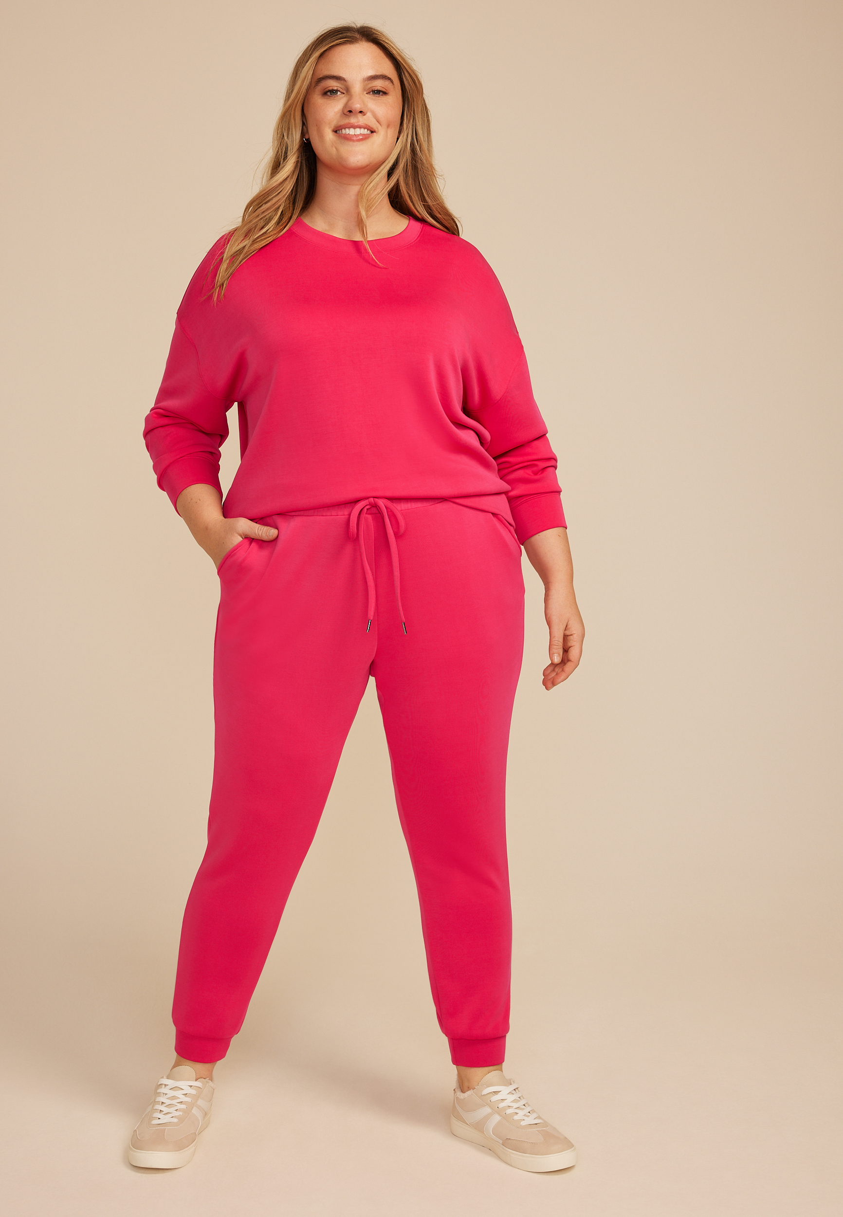 Pink Cloud Scuba Knit Crew Neck Sweatshirt, BRIGHT ROSE, large