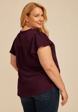 Plus Size Atwood Smocked Shoulder Flutter Sleeve Blouse, C9149, small