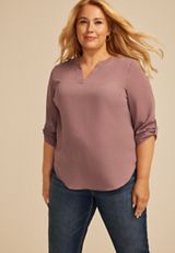 Plus Size Atwood 3/4 Sleeve Popover Blouse, C9247, small