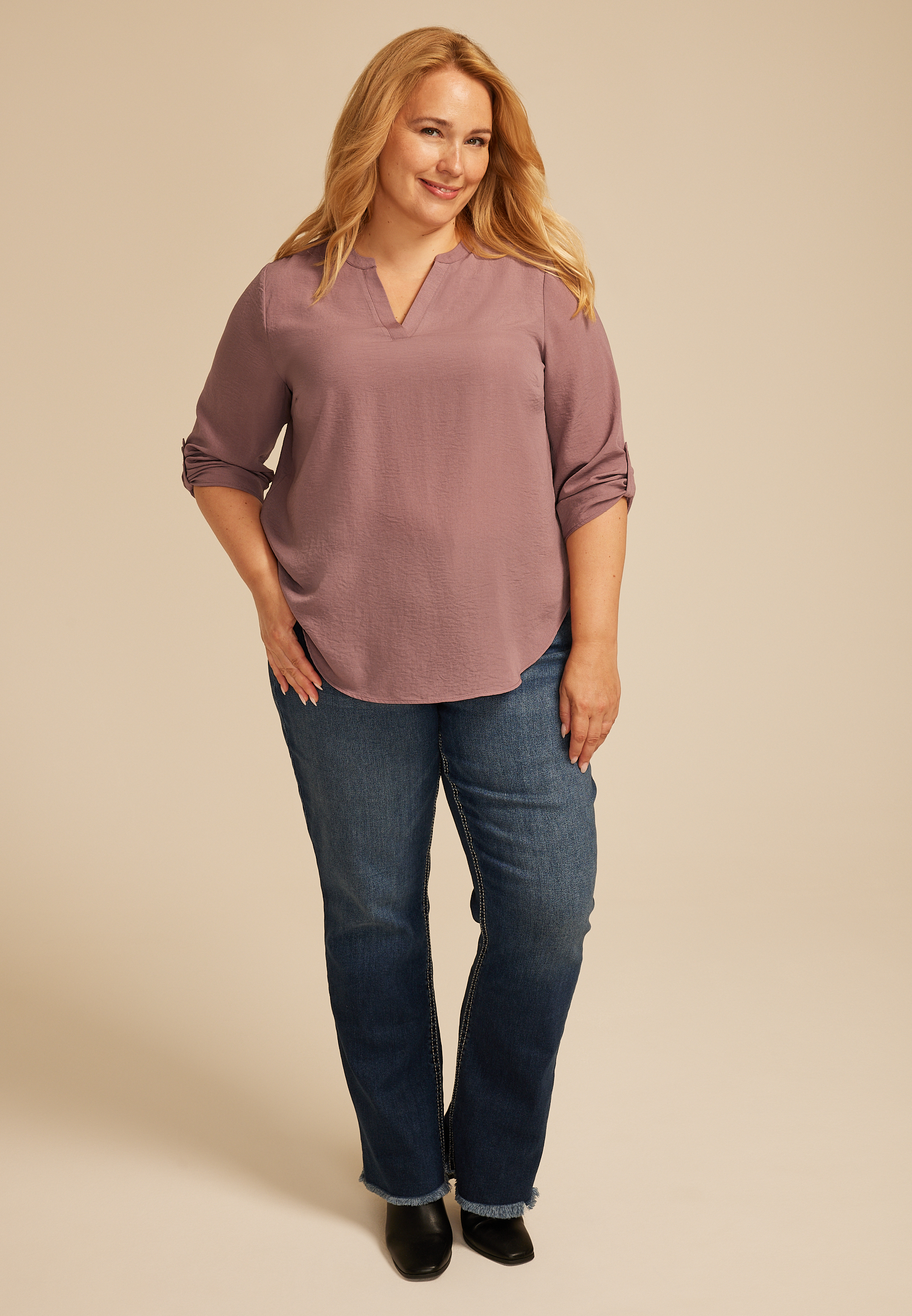 Plus Size Atwood 3/4 Sleeve Popover Blouse, C9247, large