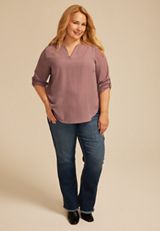 Plus Size Atwood 3/4 Sleeve Popover Blouse, C9247, small