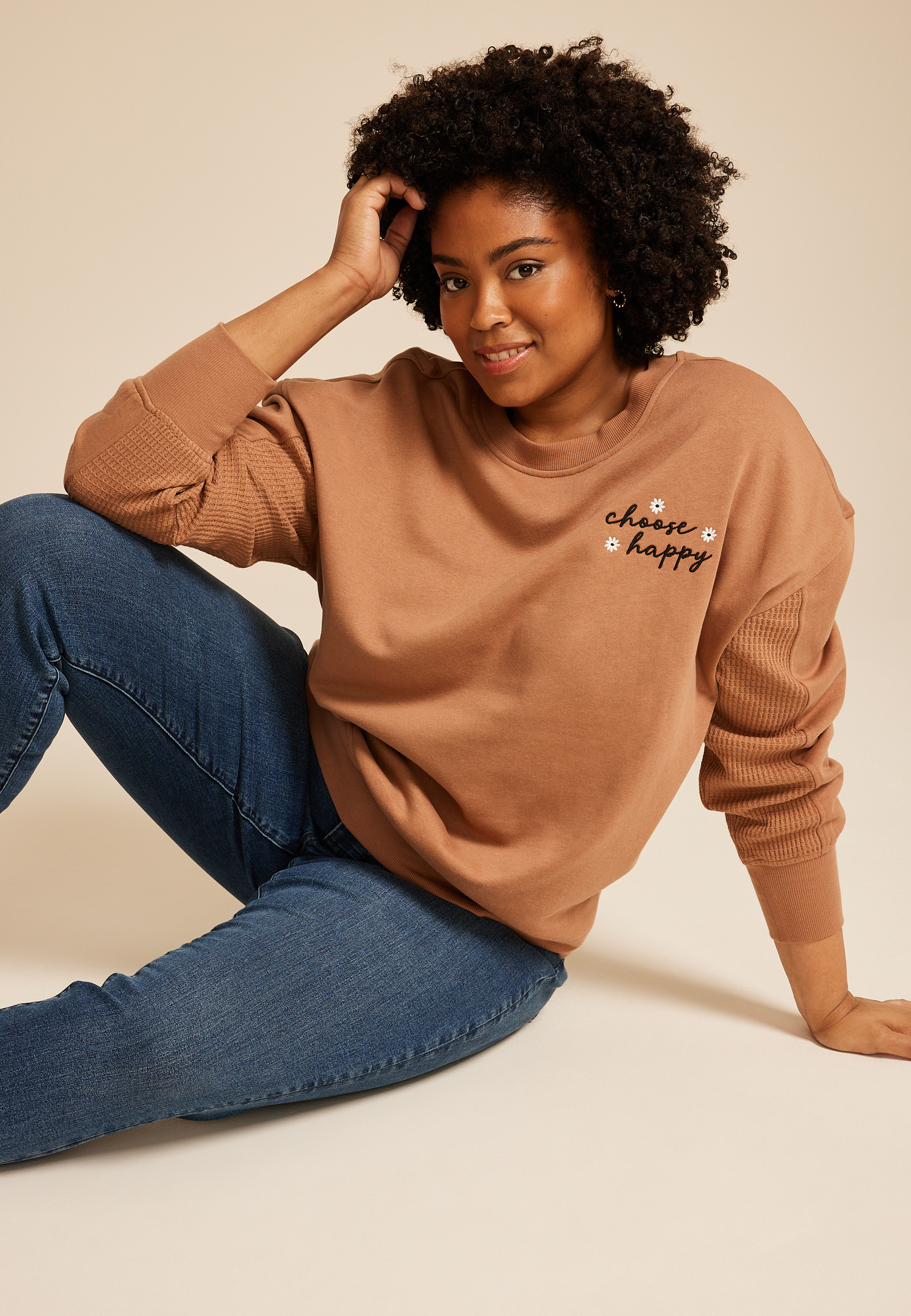 Plus Size Choose Happy Relaxed Fit Sweatshirt, C520, large