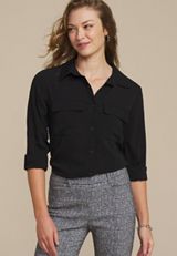 Utility Button Down Shirt, BLACK, small