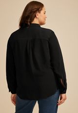 Plus Size Black Utility Button Down Shirt, C106, small