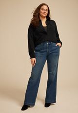 Plus Size Black Utility Button Down Shirt, C106, small