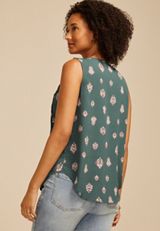 Medallion Print Front Tie Tank Top, C8125, small