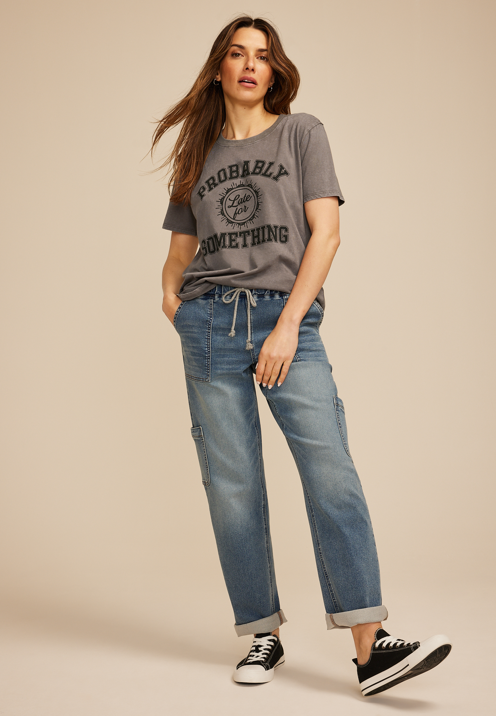 Probably Late For Something Oversized Fit Graphic Tee, C829, large