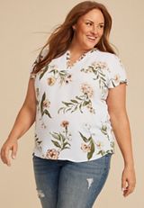 Plus Size Atwood Floral Flutter Sleeve Blouse, WHITE COMBO, small