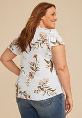 Plus Size Atwood Floral Flutter Sleeve Blouse, WHITE COMBO, small