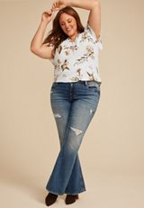 Plus Size Atwood Floral Flutter Sleeve Blouse, WHITE COMBO, small