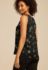Floral Lace Trim V Neck Tank Top, BLACK COMBO, small