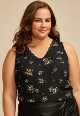 Plus Size Floral Lace Trim V Neck Tank Top, C1756, small