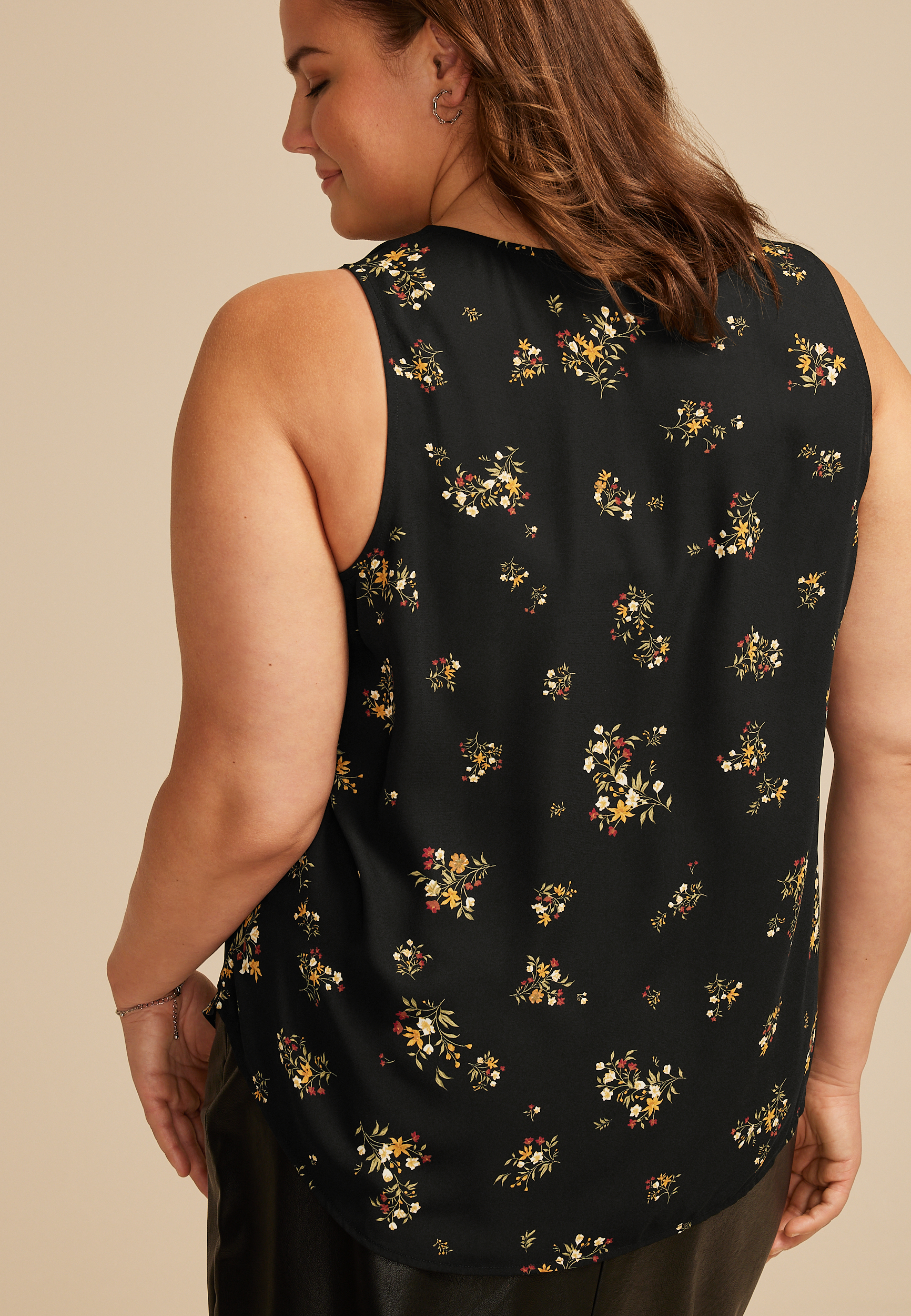 Plus Size Floral Lace Trim V Neck Tank Top, C1756, large