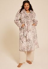 Plus Size Animal Plush Long Robe, FOX TAUPE COMBO, small