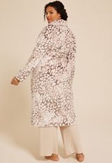 Plus Size Animal Plush Long Robe, FOX TAUPE COMBO, small