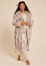 Plus Size Animal Plush Long Robe, FOX TAUPE COMBO, small