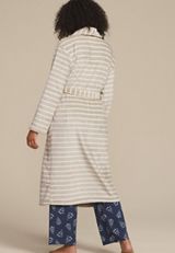 Striped Plush Long Robe, COFFEE CREAMER, small