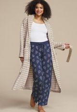 Striped Plush Long Robe, COFFEE CREAMER, small