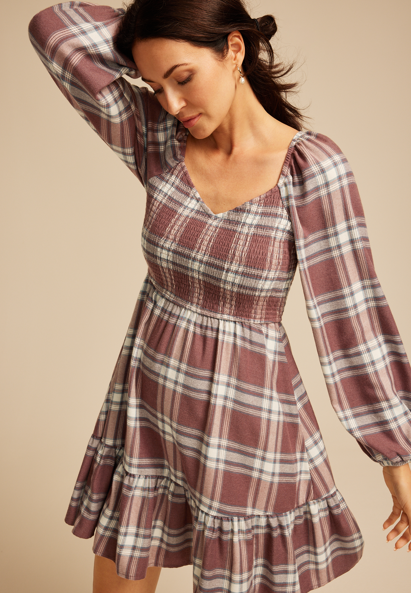 Plaid Smocked Mini Dress