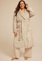 Plus Size Striped Plush Long Robe, C9747, small