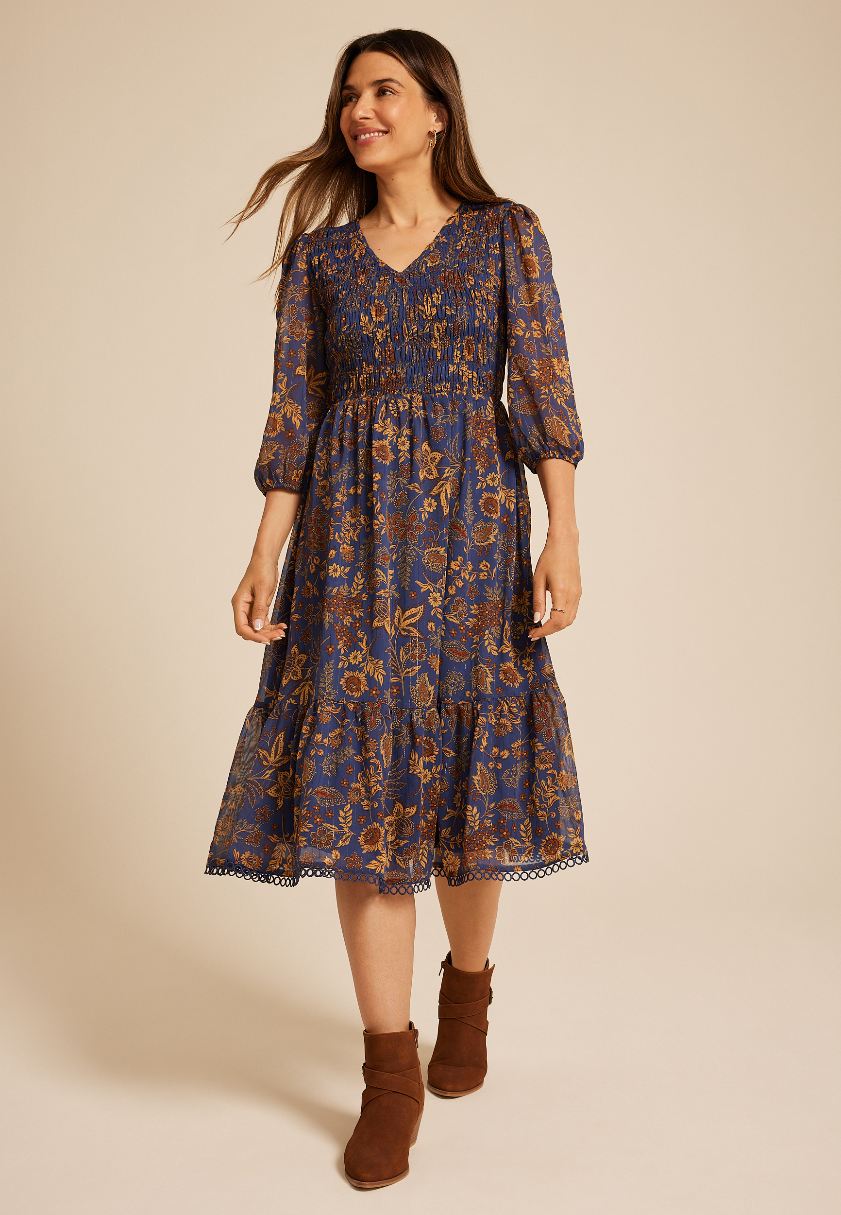 Floral Smocked Midi Dress