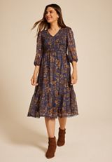 Floral Smocked Midi Dress, WASHED NAVY COMBO, small