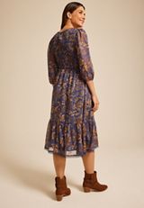 Floral Smocked Midi Dress, WASHED NAVY COMBO, small