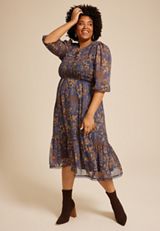 Plus Size Floral Smocked Midi Dress, C4131, small