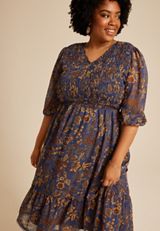 Plus Size Floral Smocked Midi Dress, C4131, small