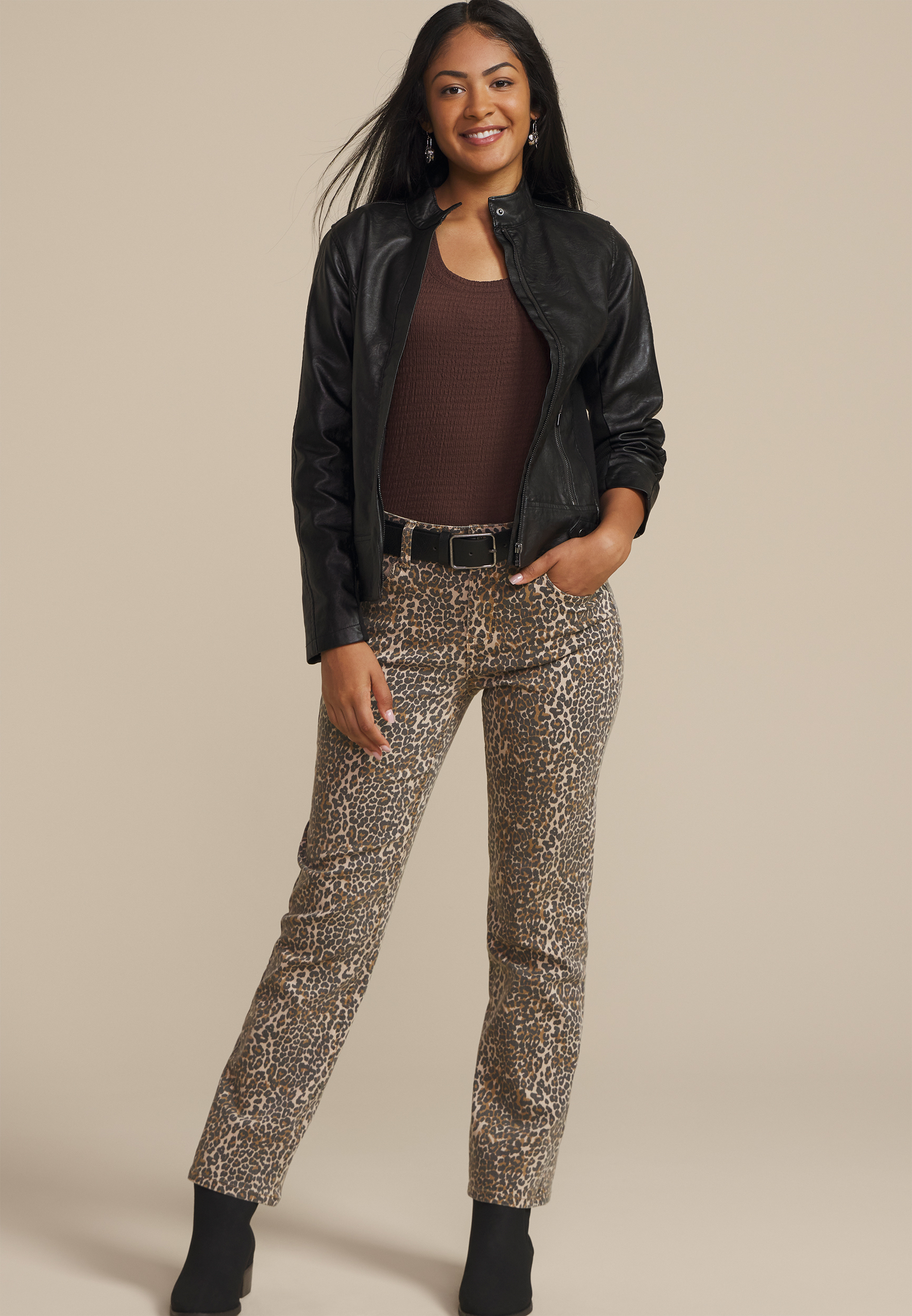 m jeans by maurices&trade; High Rise Leopard Straight Jean