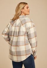 Plus Size Cabin Plaid Boyfriend Tunic Button Down Shirt, C1755, small
