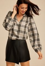 Plaid V Neck Blouse, C1755, small