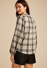 Plaid V Neck Blouse, C1755, small