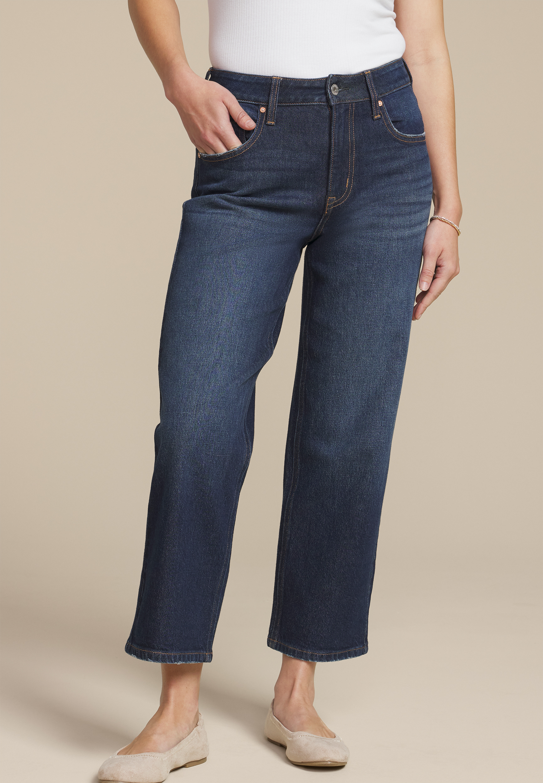edgely™ Dark High Rise Raw Hem Wide Leg Ankle Jean