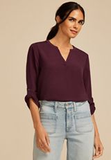 Atwood 3/4 Sleeve Popover Blouse, BORDEAUX WINE, small