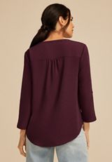 Atwood 3/4 Sleeve Popover Blouse, BORDEAUX WINE, small