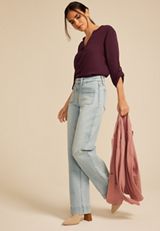 Atwood 3/4 Sleeve Popover Blouse, BORDEAUX WINE, small