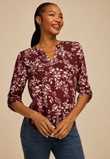 Atwood Floral 3/4 Sleeve Popover Blouse, C5232, small