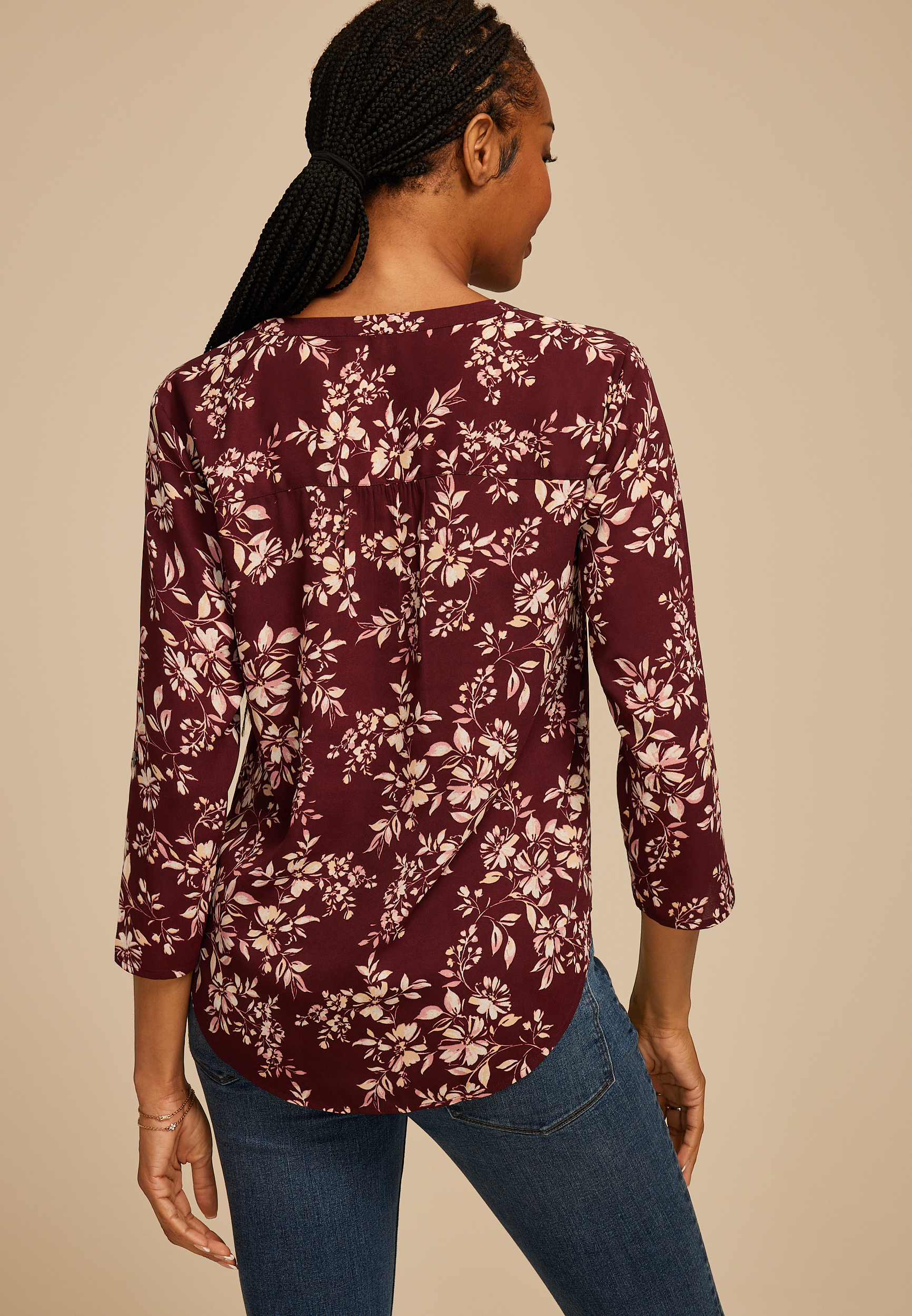 Atwood Floral 3/4 Sleeve Popover Blouse, C5232, large