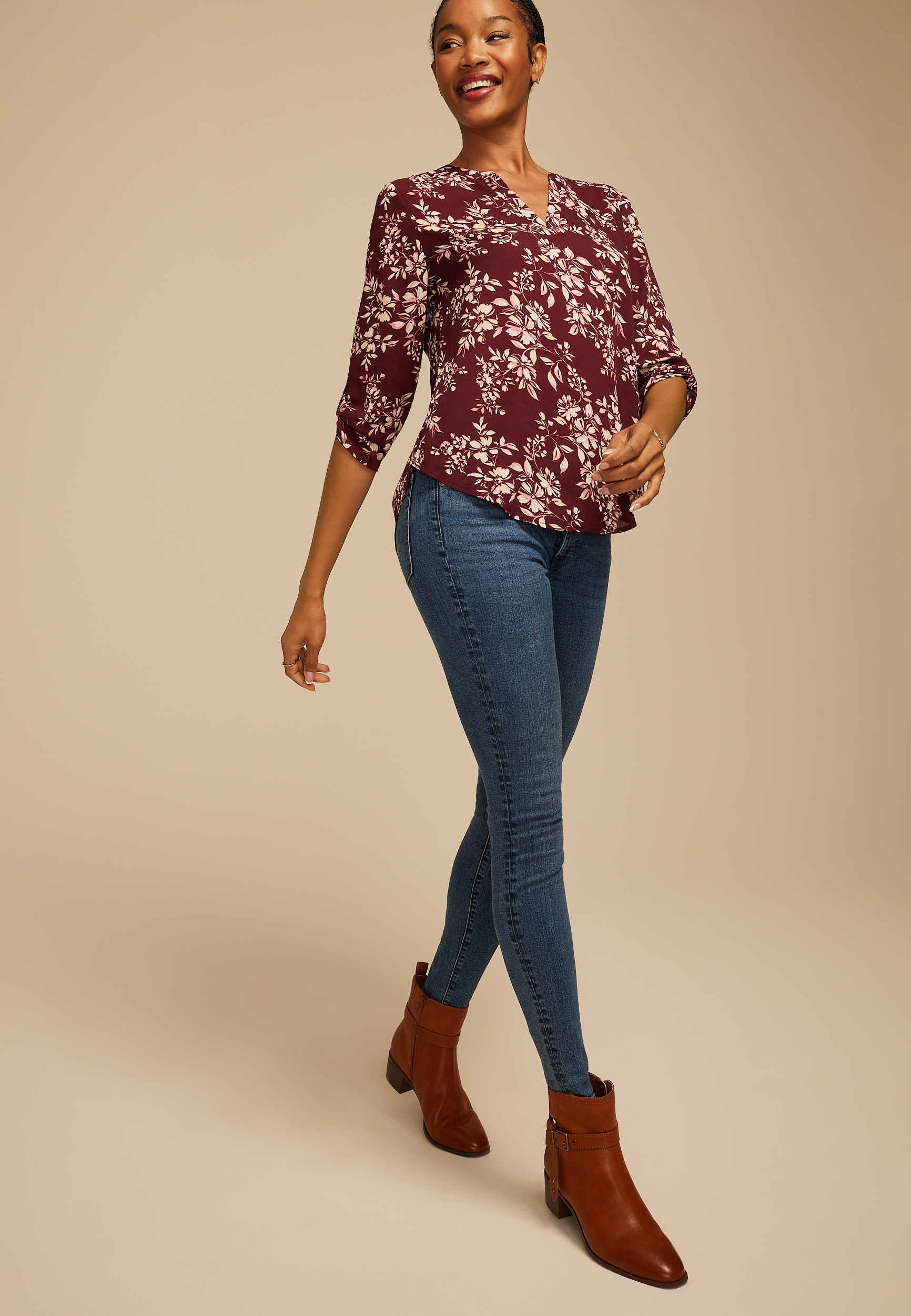 Atwood Floral 3/4 Sleeve Popover Blouse, C5232, large