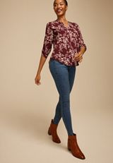 Atwood Floral 3/4 Sleeve Popover Blouse, C5232, small