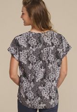 Delton Floral Lace Print Zipper Back Blouse, GRAY COMBO, small