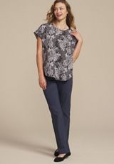 Delton Floral Lace Print Zipper Back Blouse, GRAY COMBO, small