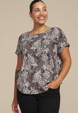 Plus Size Delton Floral Lace Print Zipper Back Blouse, C1755, small