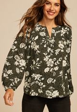 Olive Floral Peasant Blouse, C1829, small