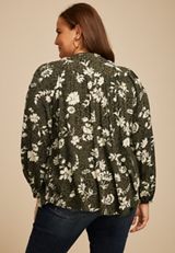 Plus Size Olive Floral Peasant Blouse, C1829, small