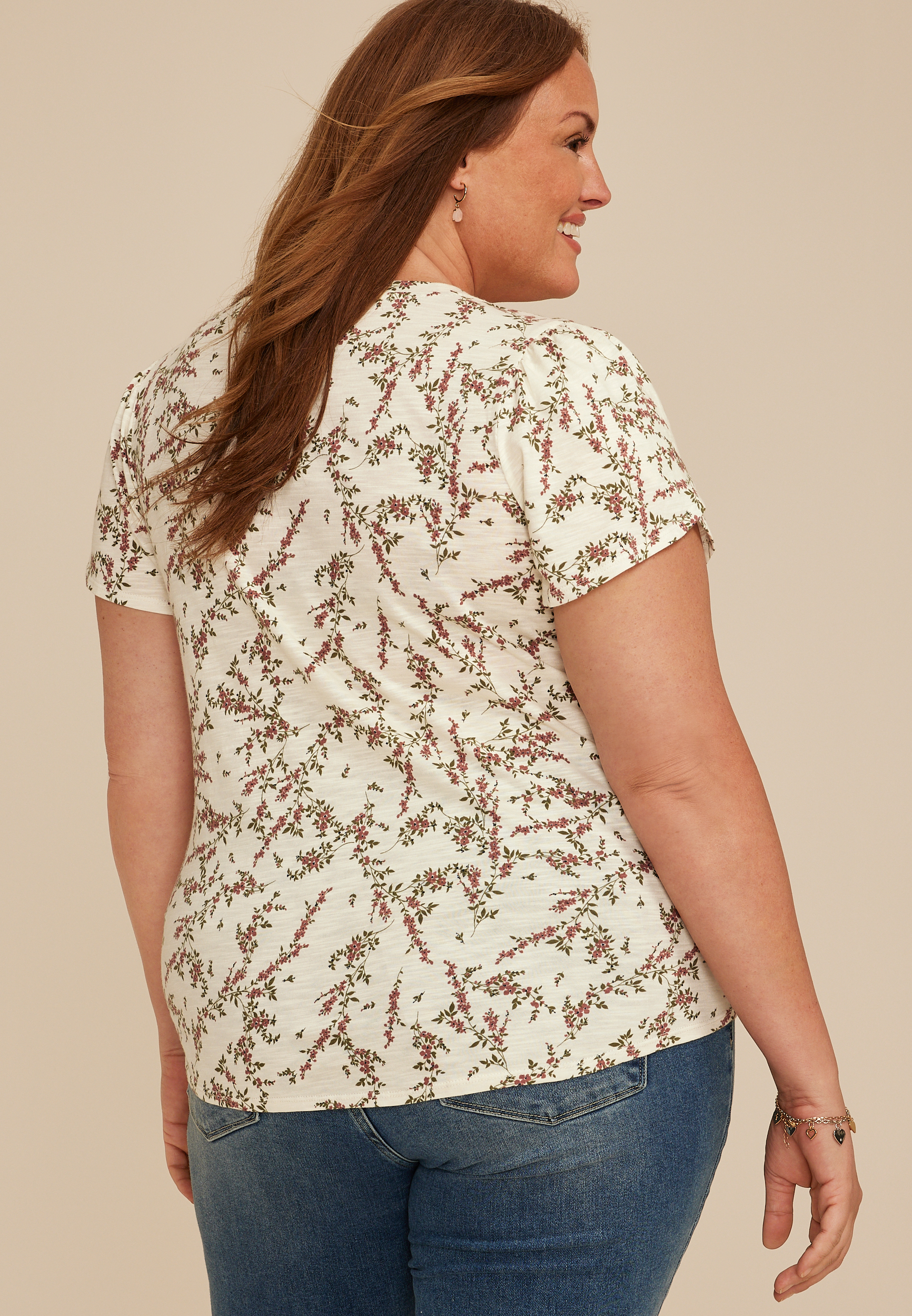 Plus Size 24/7 Holland Floral Tulip Sleeve Tee, C1524, large