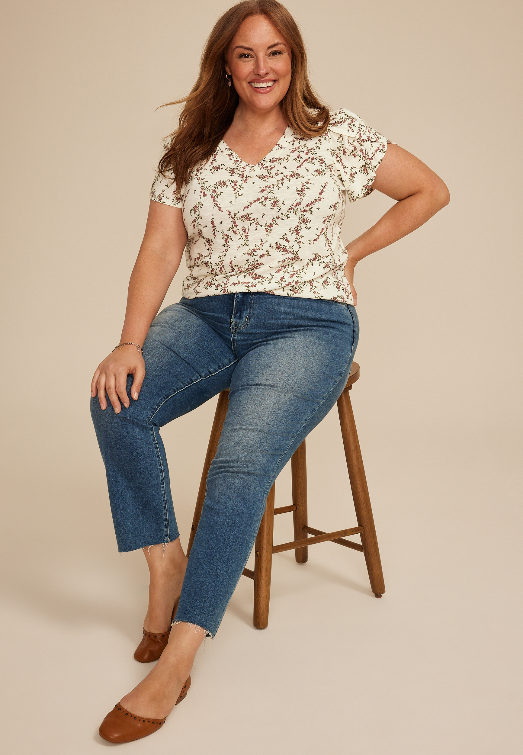 Plus Size 24/7 Holland Floral Tulip Sleeve Tee, C1524, large