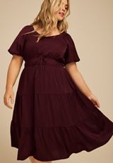 Plus Size Tiered Tunnel Waist Midi Dress, C7176, small