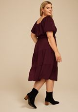 Plus Size Tiered Tunnel Waist Midi Dress, C7176, small